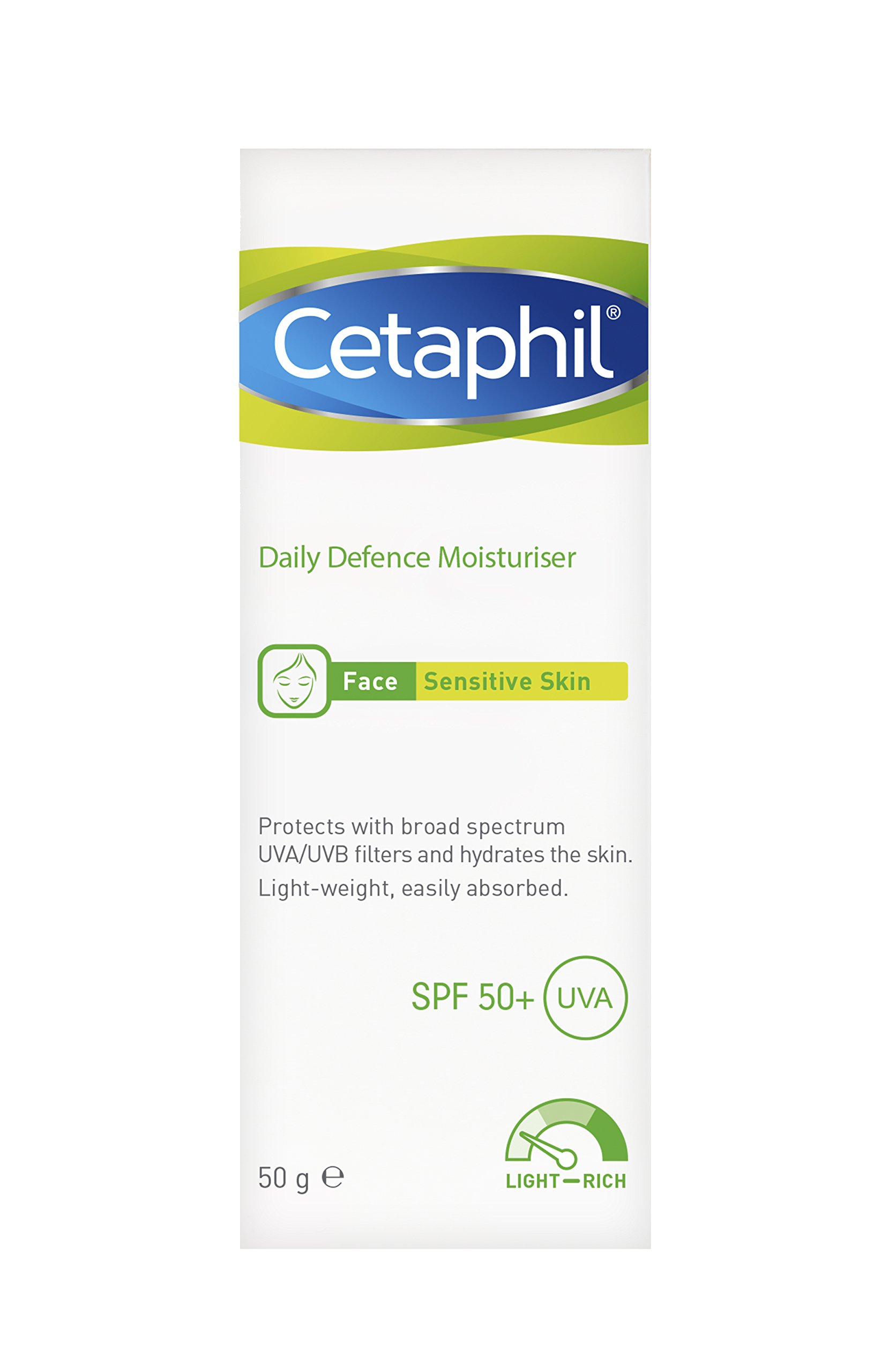 Cetaphil Moisturizing Cream - Daily Defence Moisturizer SPF50+ 50g For Face and Sensitive Skin