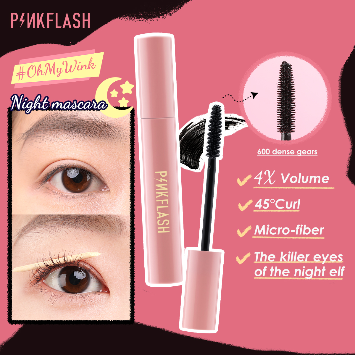 PINKFLASH Waterproof Night & Day Mascara - Visit Cosmetics